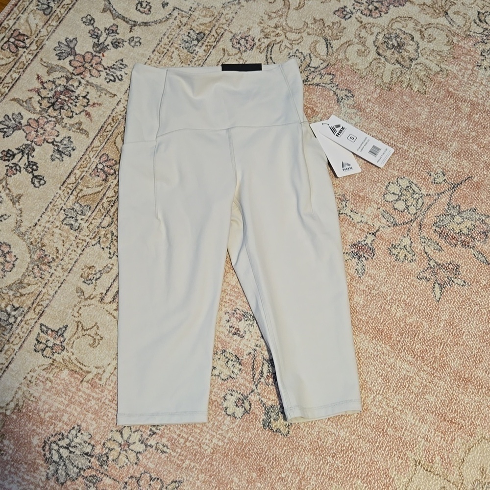 RBX Active Bone Colored Knee Length Compression Capri with Pockets - Size S